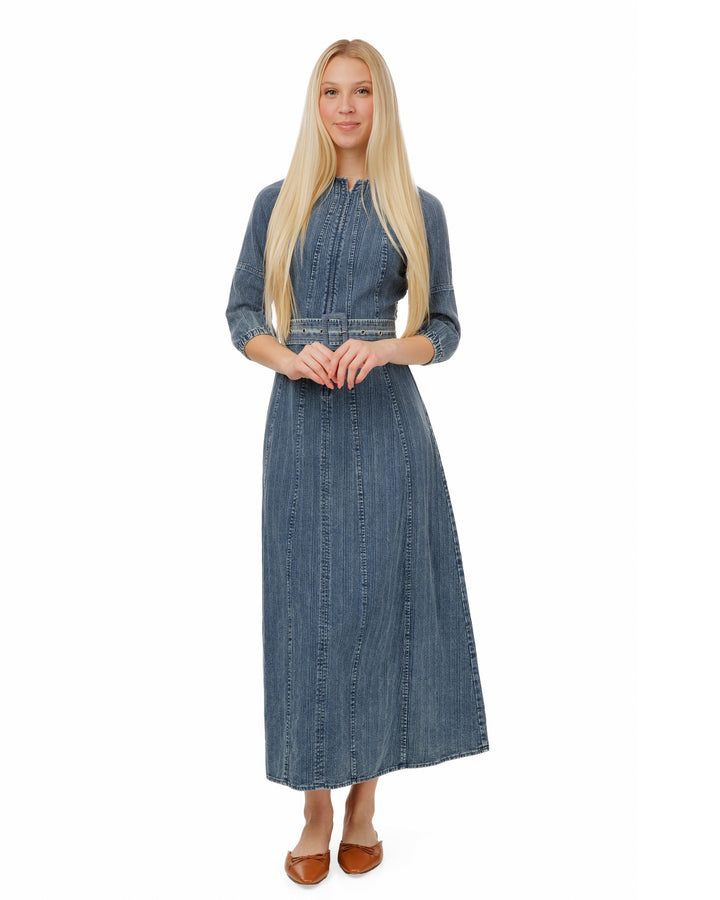 Textured Denim Dress With Belt