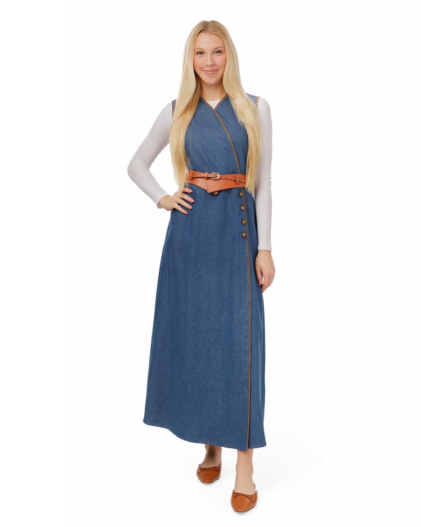 Denim Jumper With Tan Topstitching