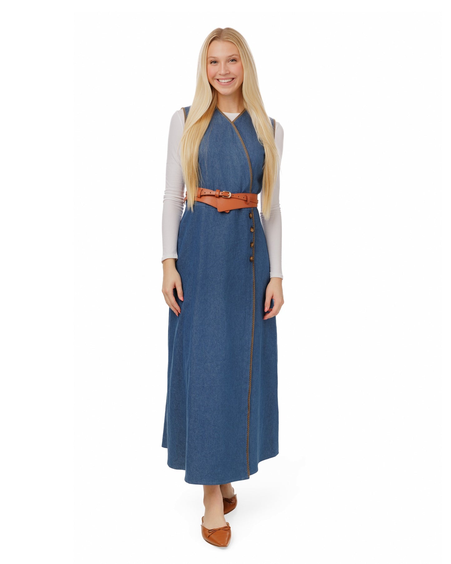 Denim Jumper With Tan Topstitching