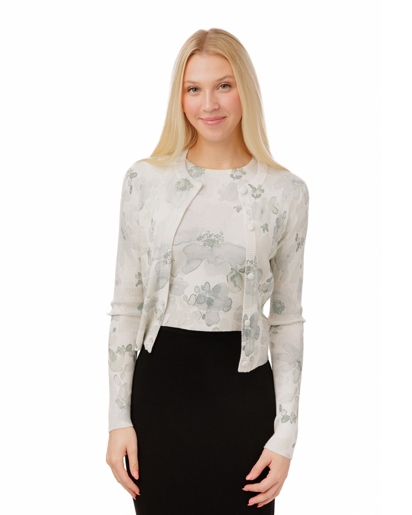 Grey Floral Knit Twinset