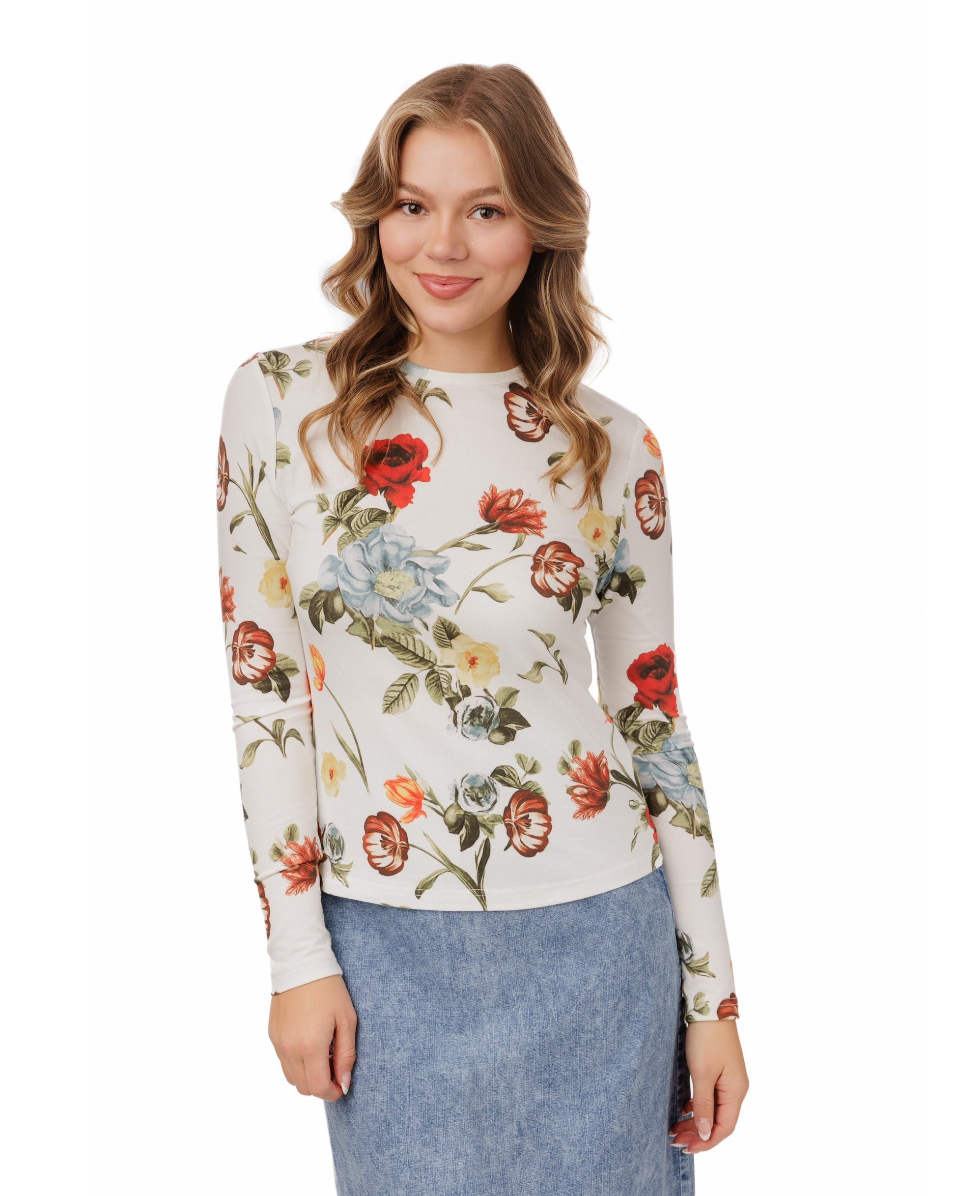 White Base Colorful Flower Tee Shirt