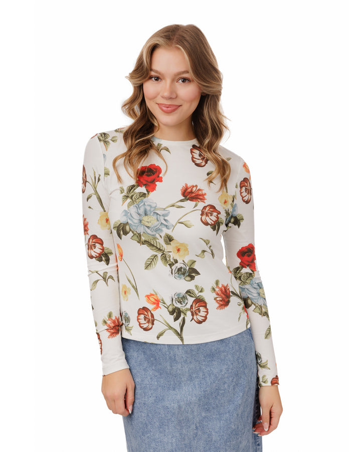 White Base Colorful Flower Tee Shirt