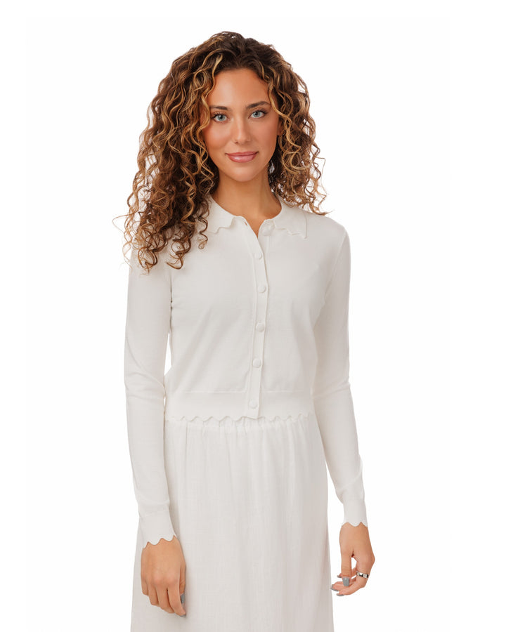Knit Top With Scalloped Edges - White