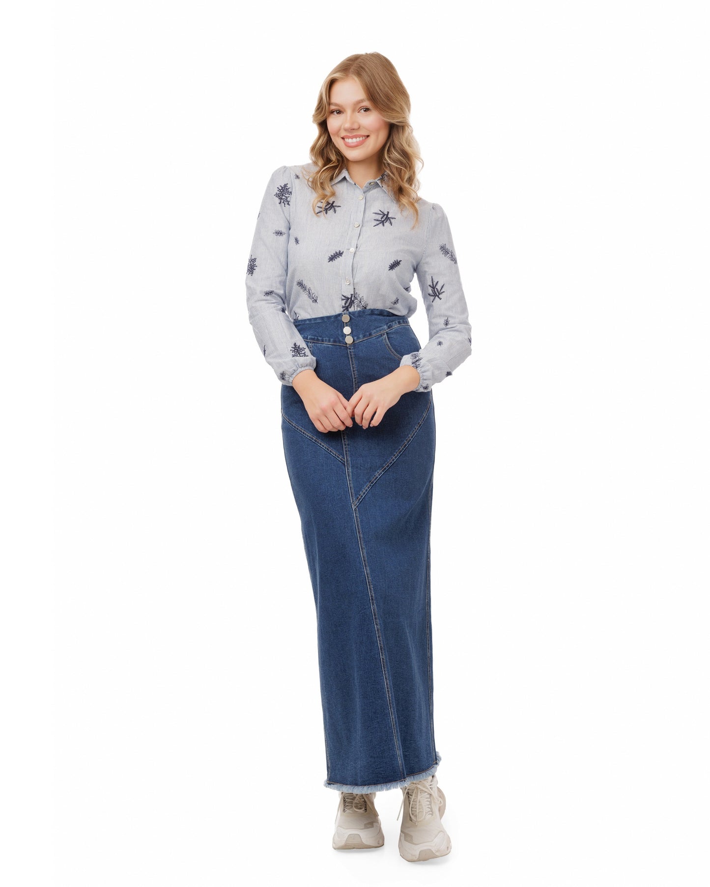 Blue Striped Blouse With Embroidery