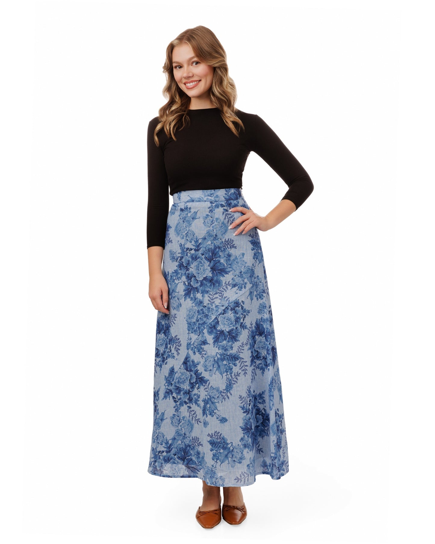 Blur On Blue Floral Skirt