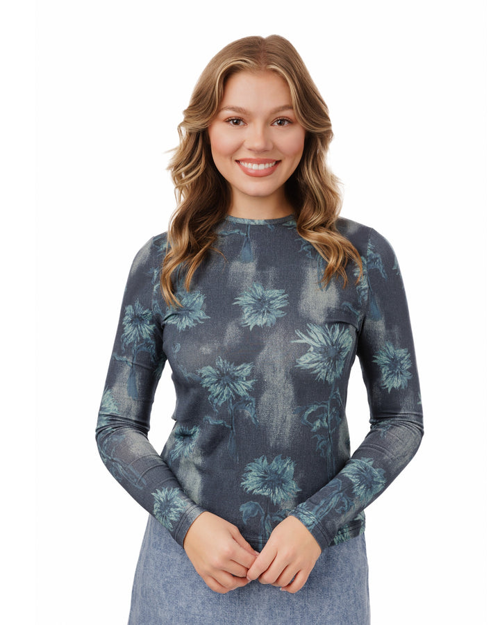 Blue Floral Printed T-Shirt