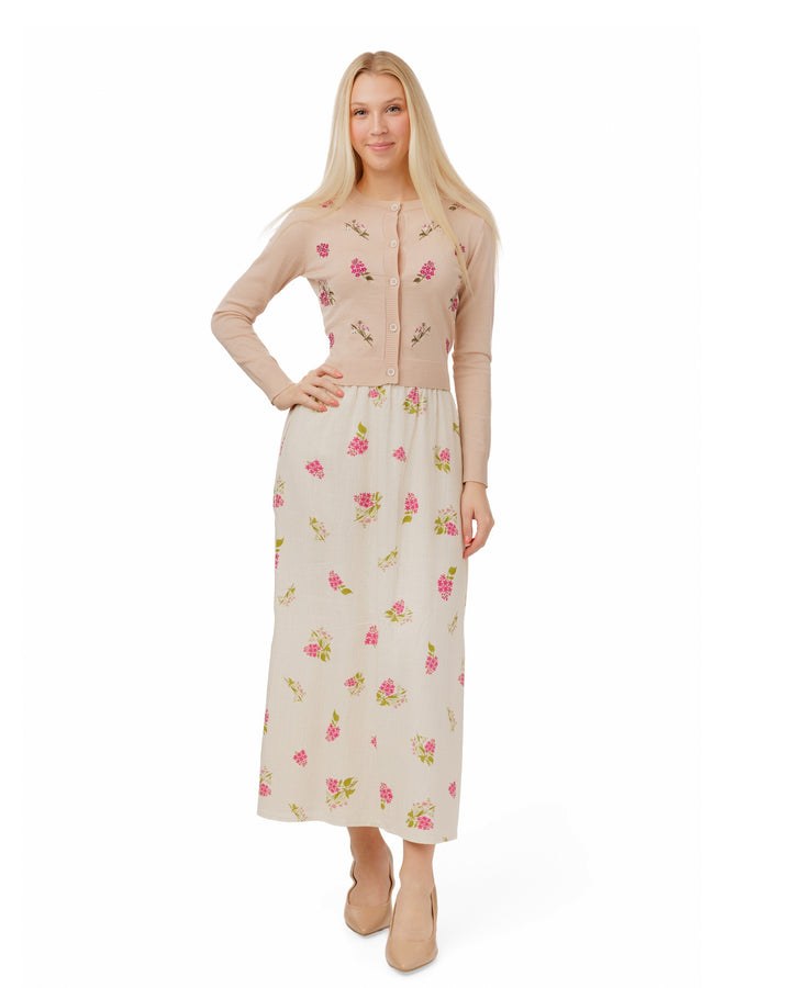 Raspberry Cluster Floral Skirt - Ivory