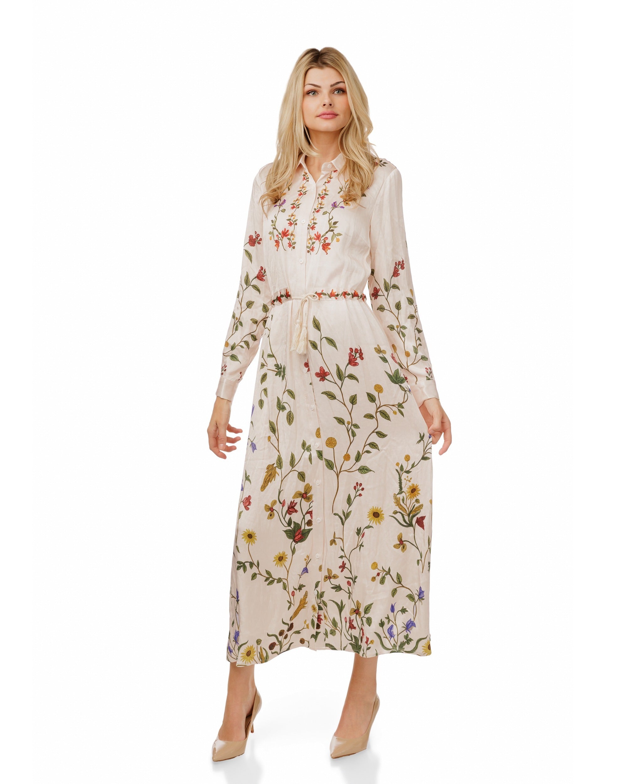 Floral Satin Drawstring Dress