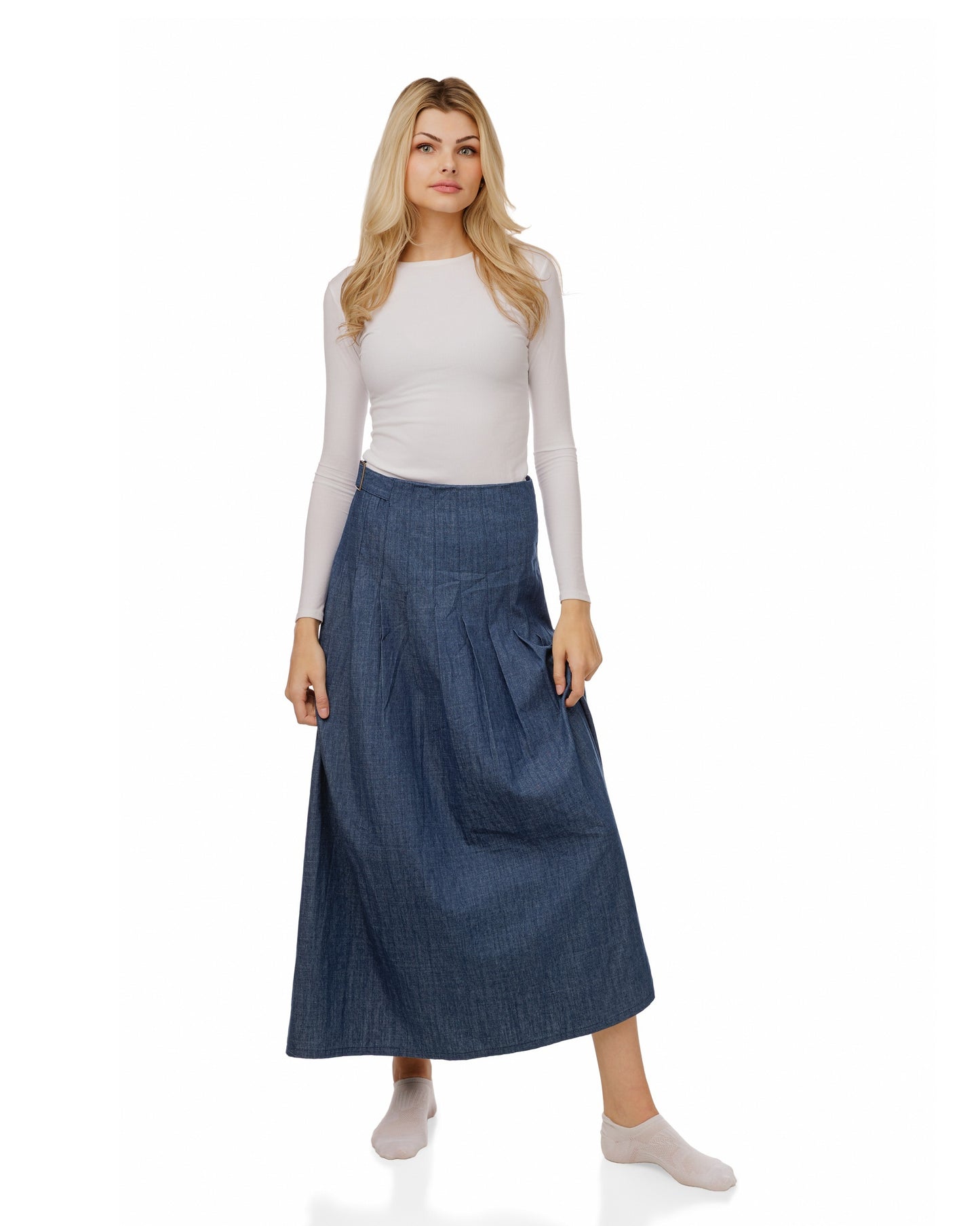 Denim Pleated Skirt