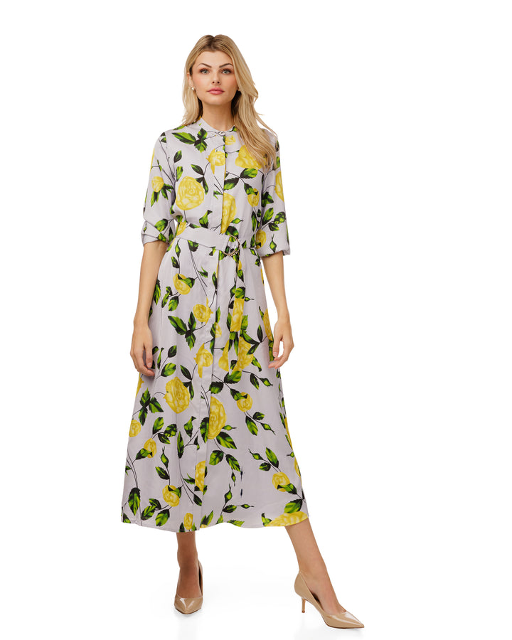 Belted Yellow Floral Dress