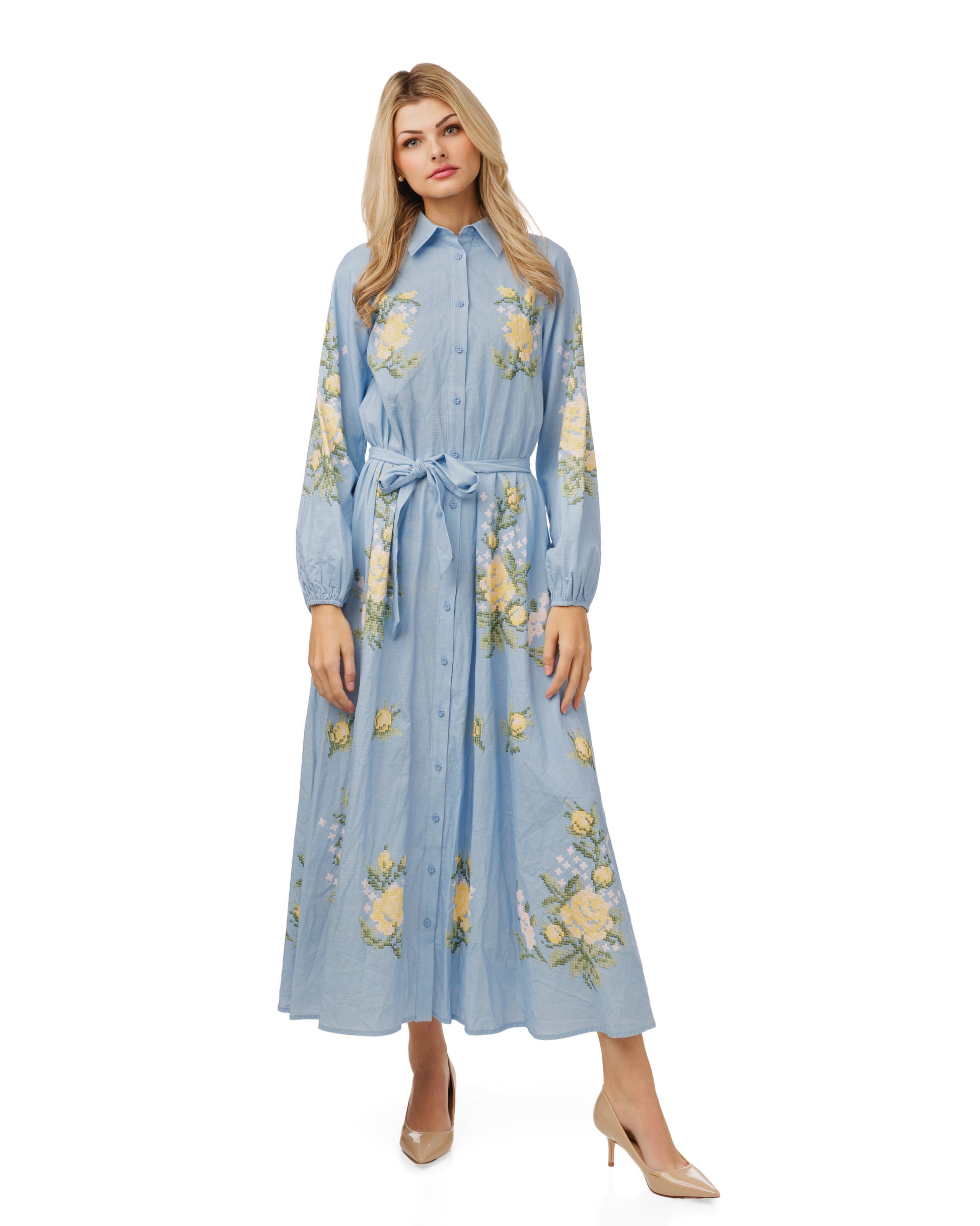 Blue And Yellow Printed Linen Dress