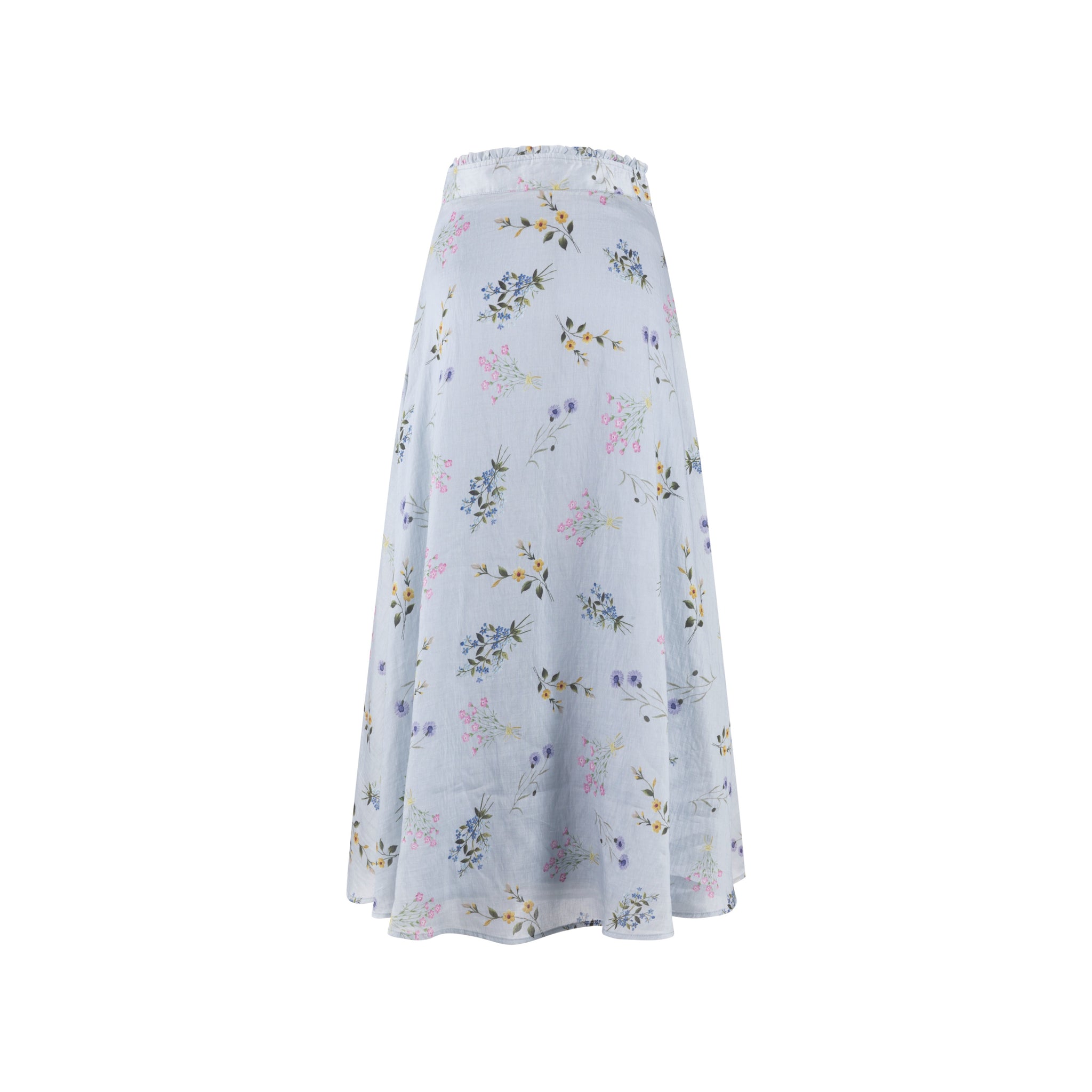 Light Blue Printed Floral Chiffon Maxi Skirt