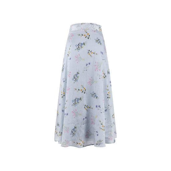 Light Blue Printed Floral Chiffon Maxi Skirt