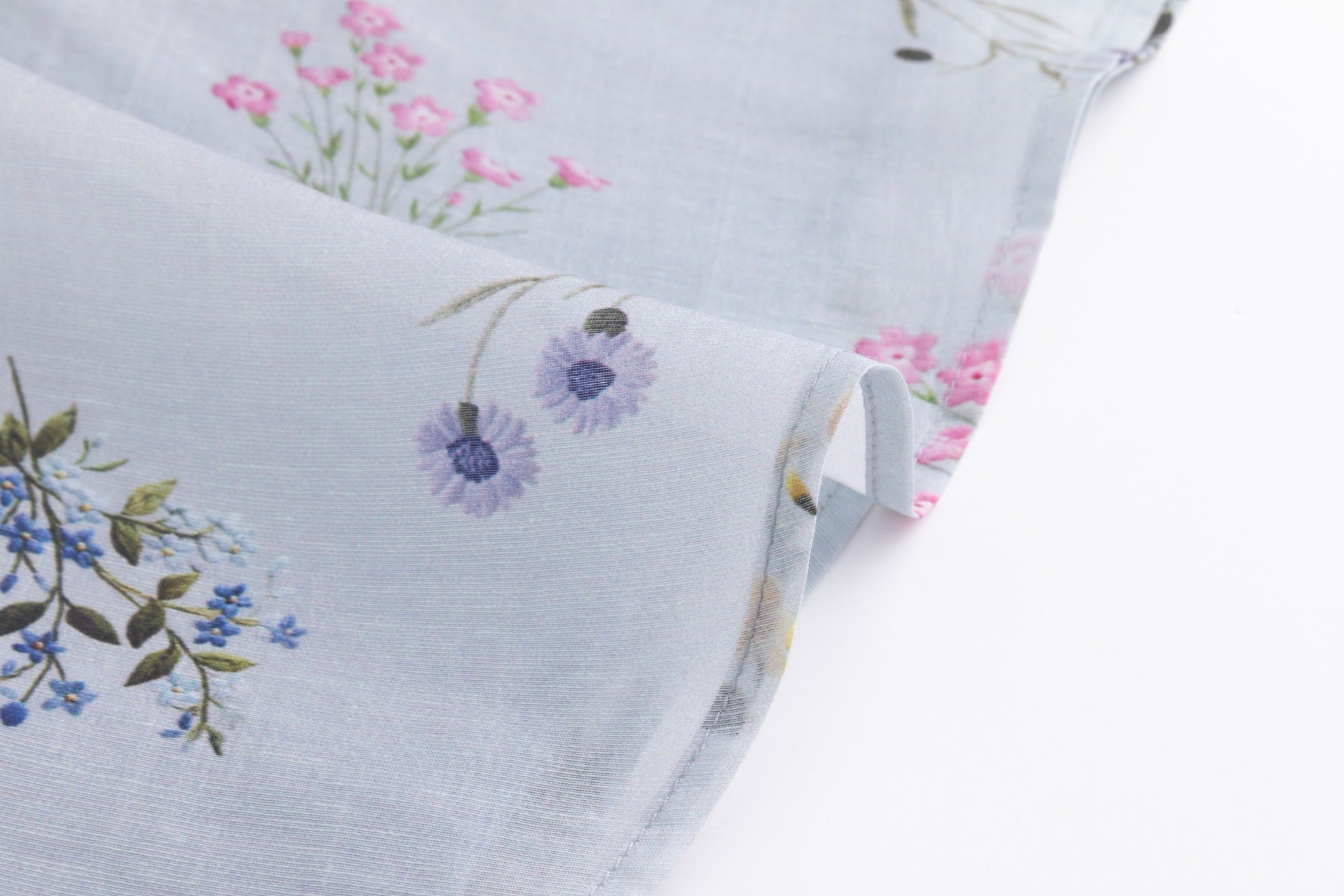 Light Blue Printed Floral Chiffon Maxi Skirt