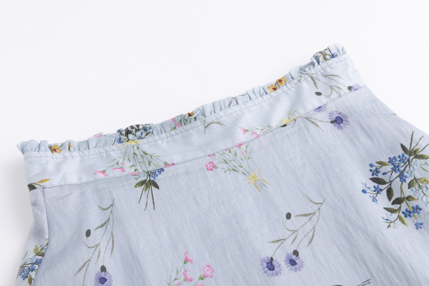 Light Blue Printed Floral Chiffon Maxi Skirt