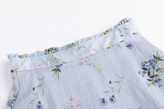 Light Blue Printed Floral Chiffon Maxi Skirt