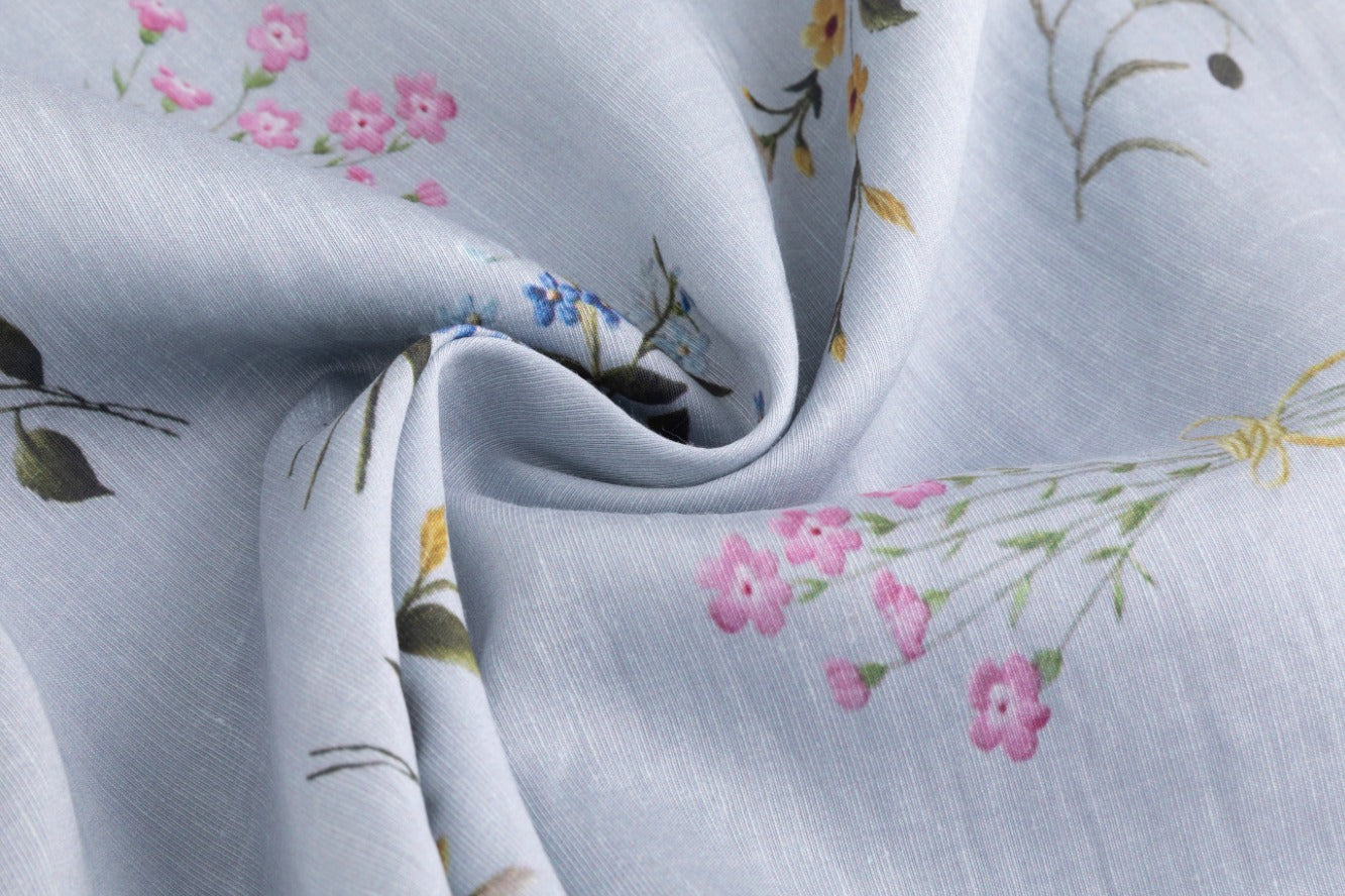 Light Blue Printed Floral Chiffon Maxi Skirt