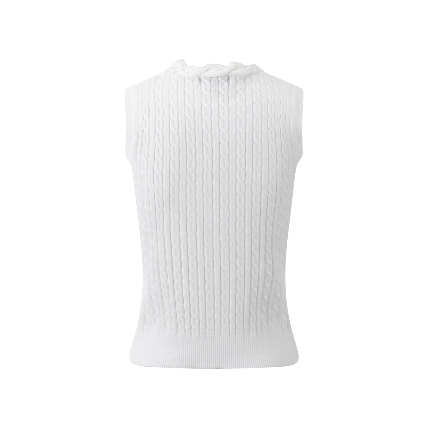 White Cable Knit Vest With Embroidery