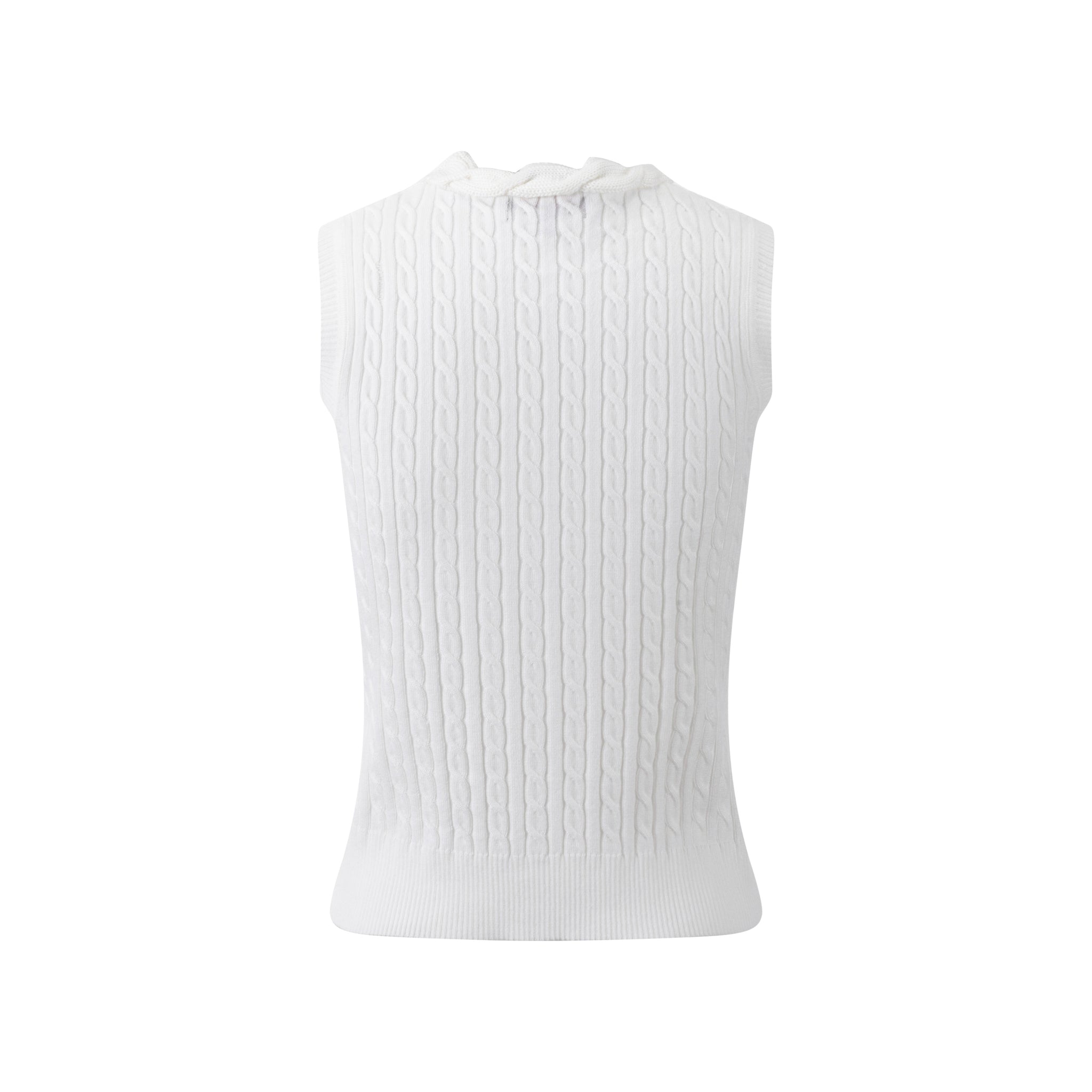 White Cable Knit Vest With Embroidery