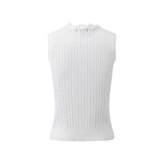 White Cable Knit Vest With Embroidery