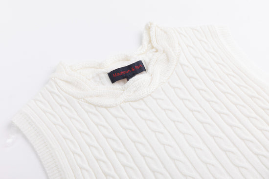 White Cable Knit Vest With Embroidery