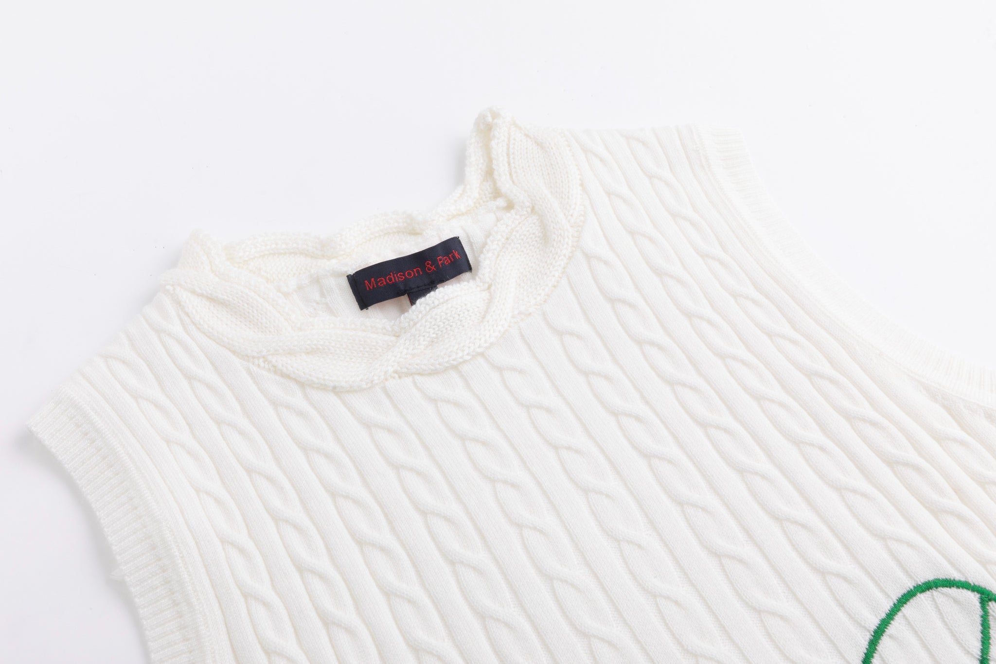 White Cable Knit Vest With Embroidery