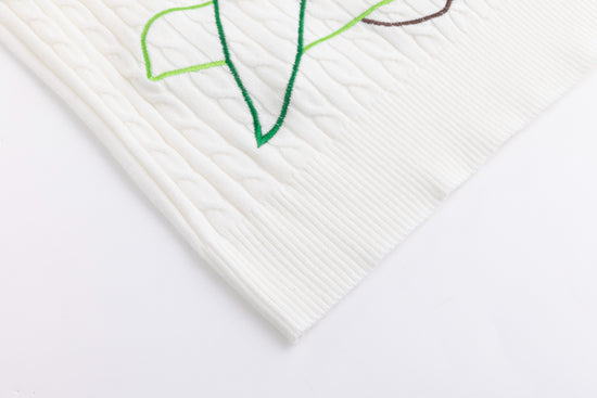White Cable Knit Vest With Embroidery