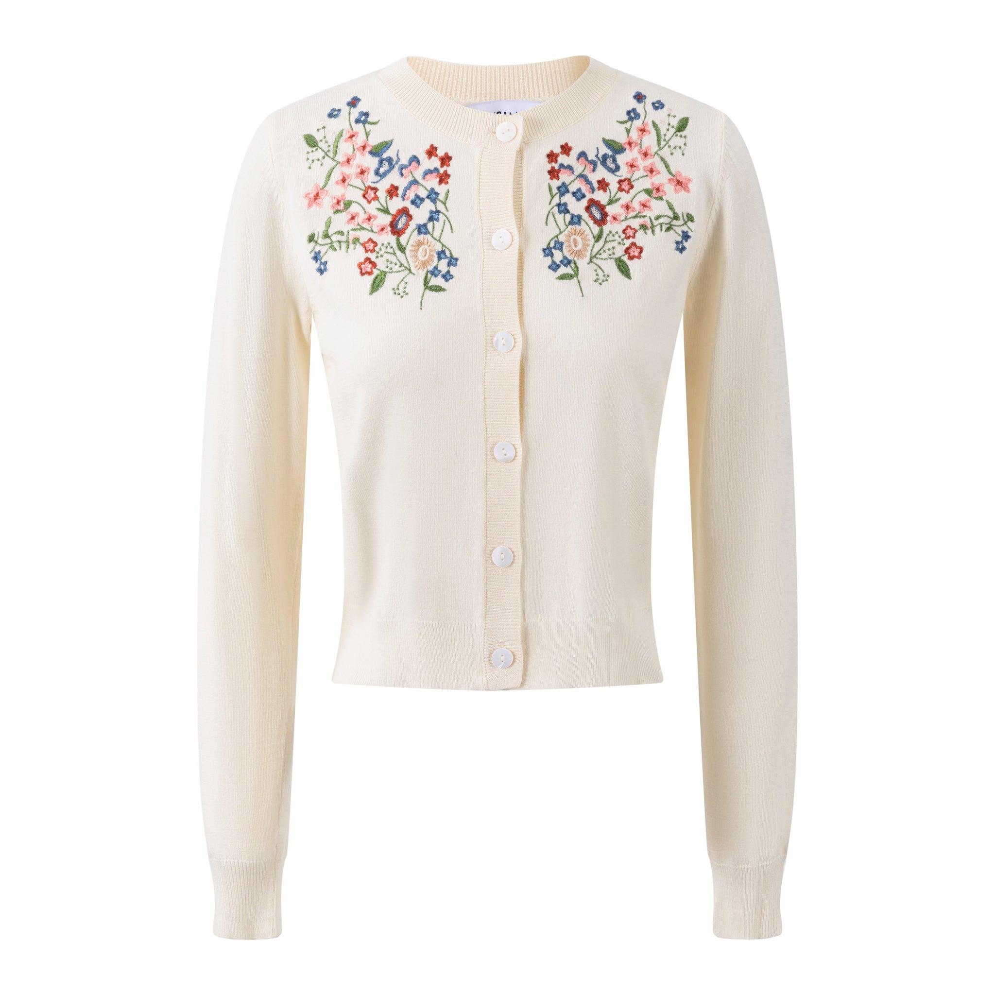 Ivory Knit Top With Colorful Embroidered Flowers
