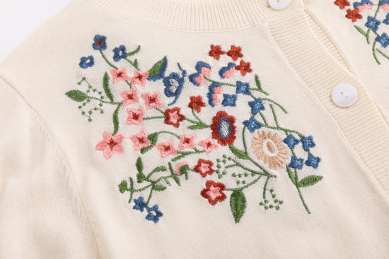Ivory Knit Top With Colorful Embroidered Flowers