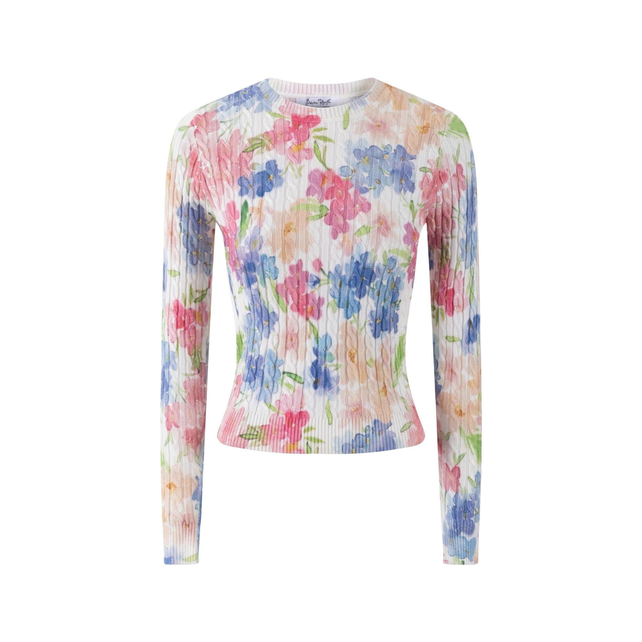 Pastel Floral Printed Cable Knit Top
