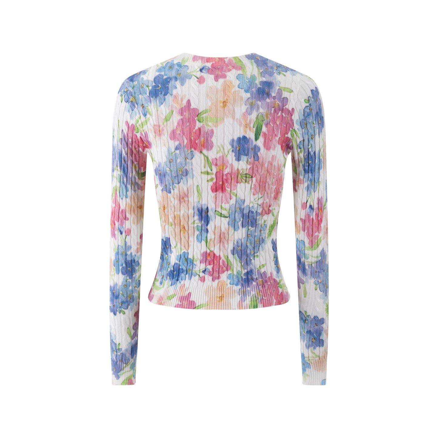 Pastel Floral Printed Cable Knit Top