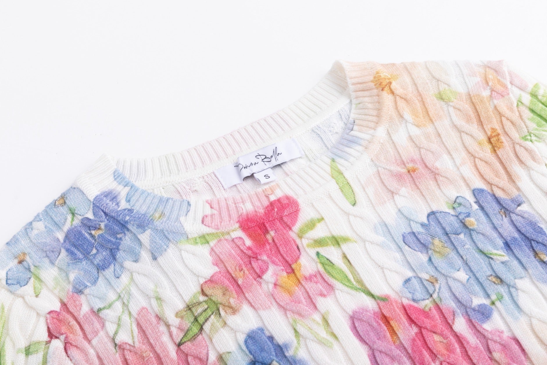 Pastel Floral Printed Cable Knit Top
