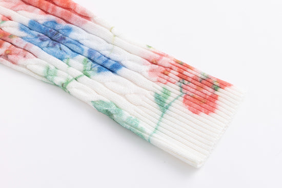 White Base Floral Cable Knit Top