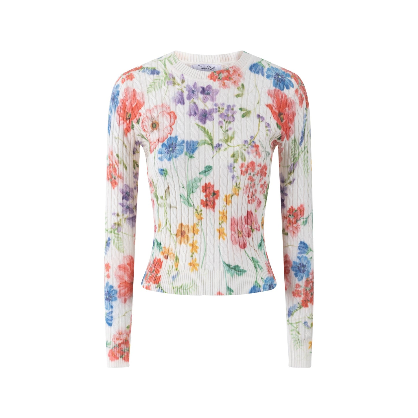 White Base Floral Cable Knit Top