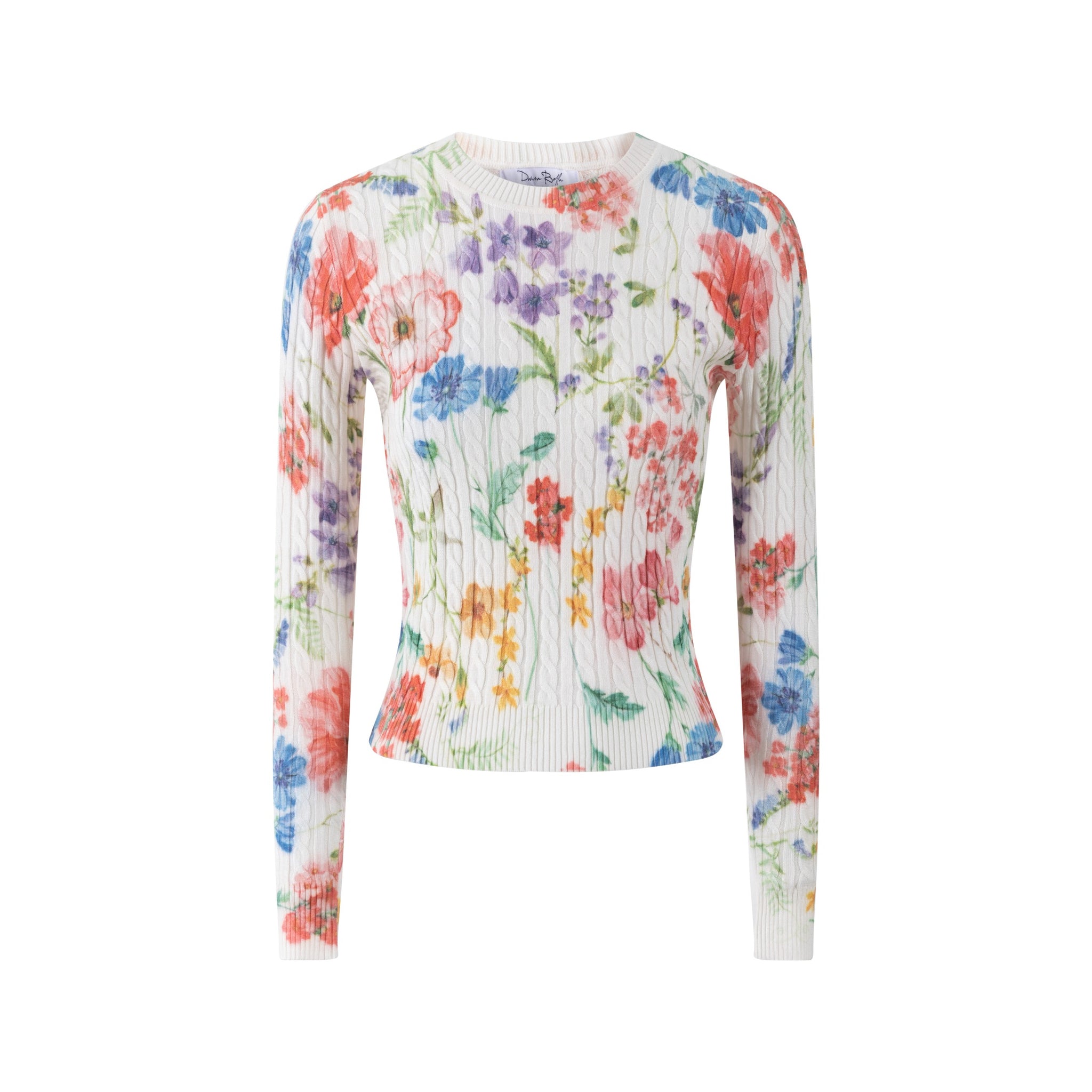 White Base Floral Cable Knit Top