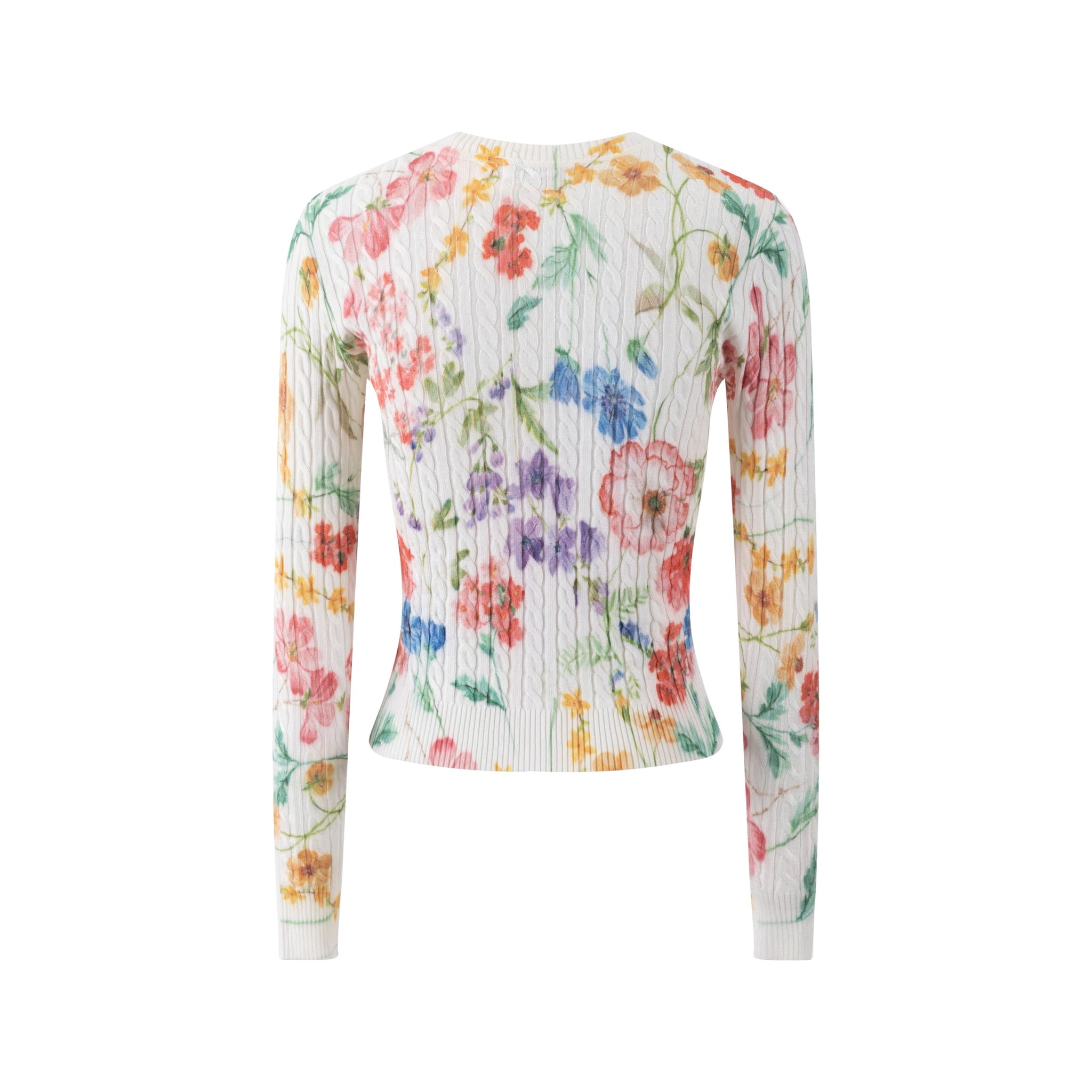 White Base Floral Cable Knit Top