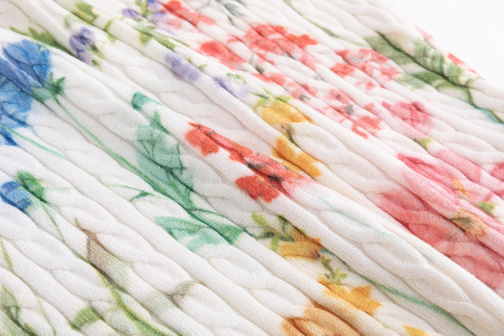 White Base Floral Cable Knit Top