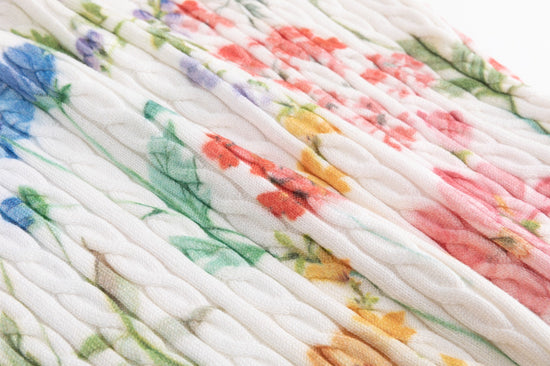 White Base Floral Cable Knit Top