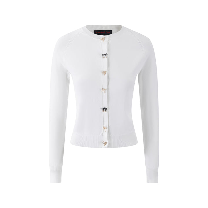 White Cardigan With Bow Shaped Buttons