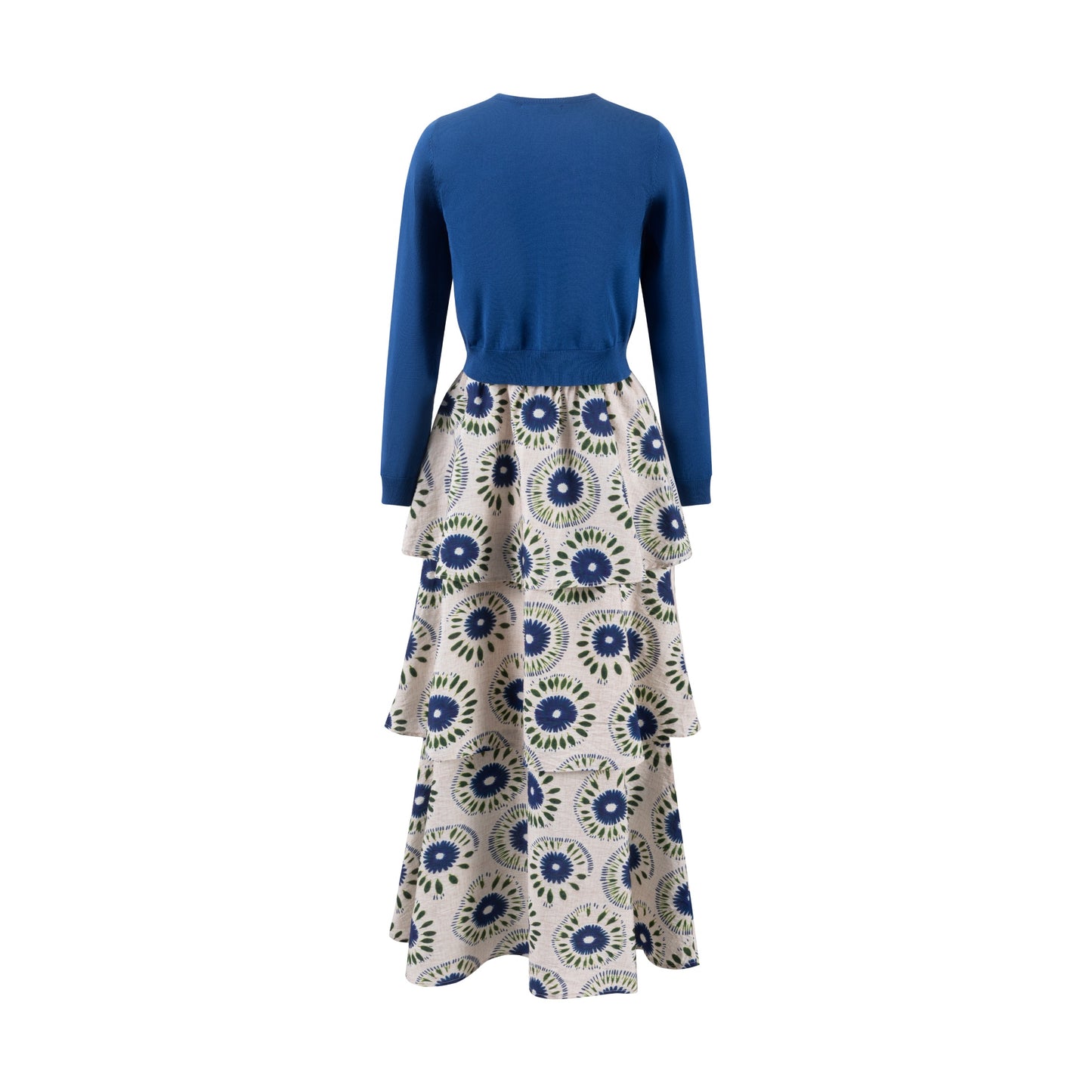 Blue And Green Printed Layered Jumper With Royal Blue Knit Cardigan