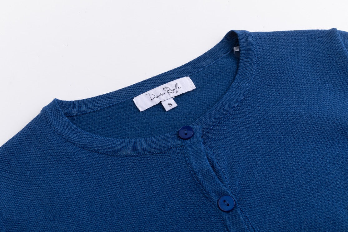 Blue And Green Printed Layered Jumper With Royal Blue Knit Cardigan