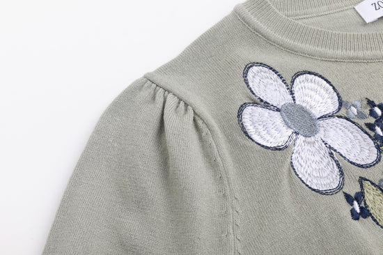 Cardigan With Floral Embroidery - Green