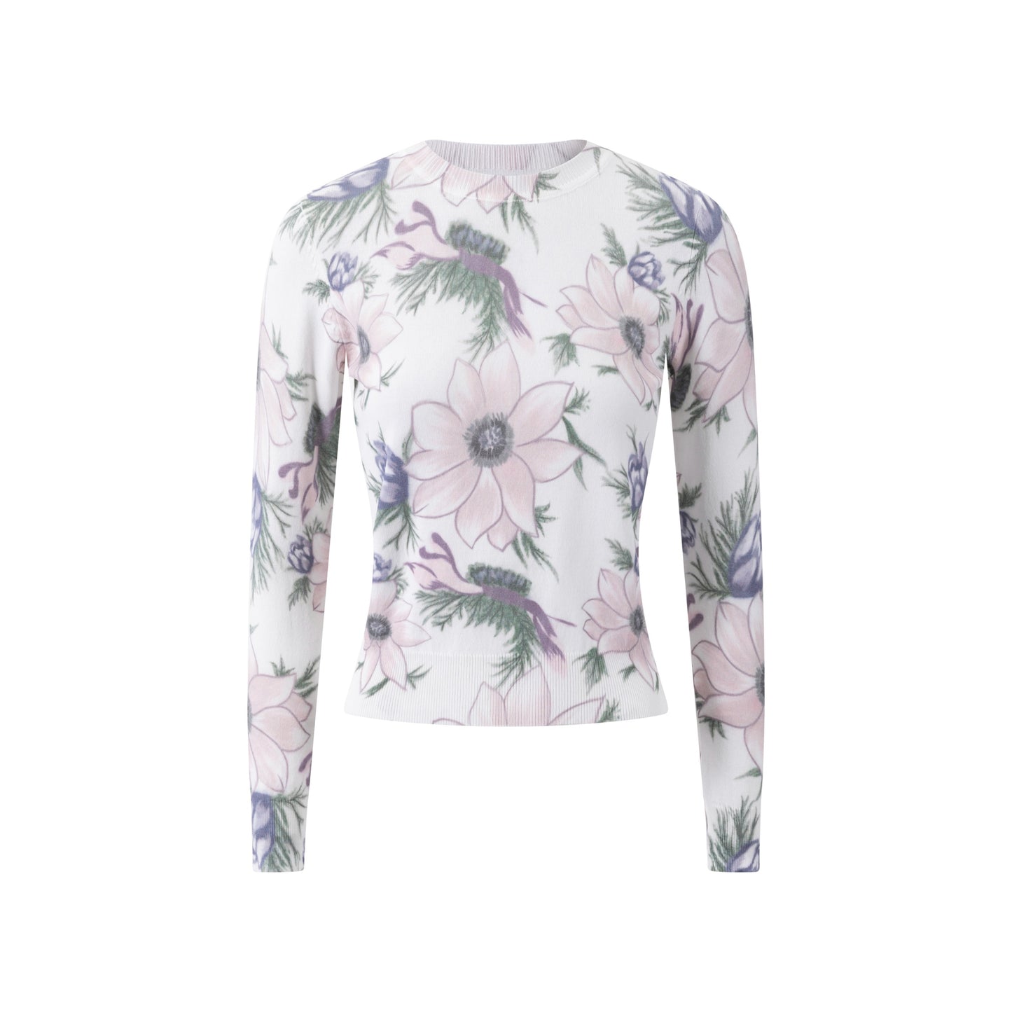 White Knit Top With Pink Floral Print