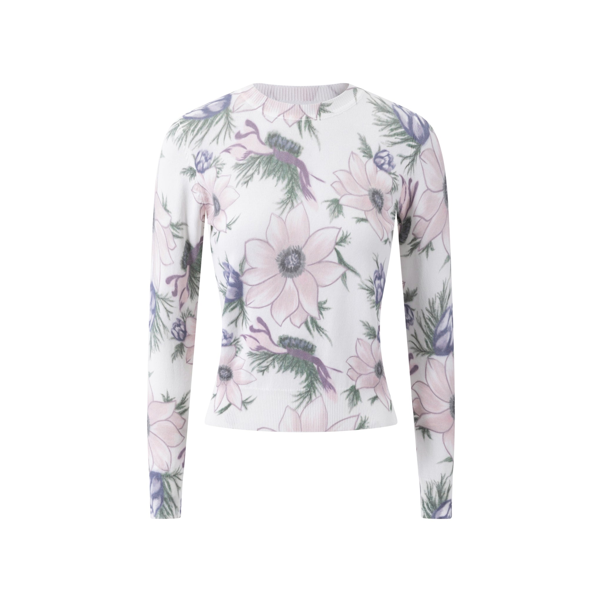 White Knit Top With Pink Floral Print