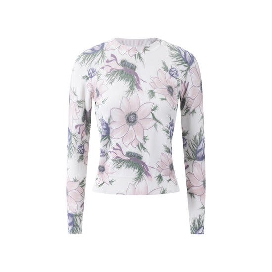 White Knit Top With Pink Floral Print