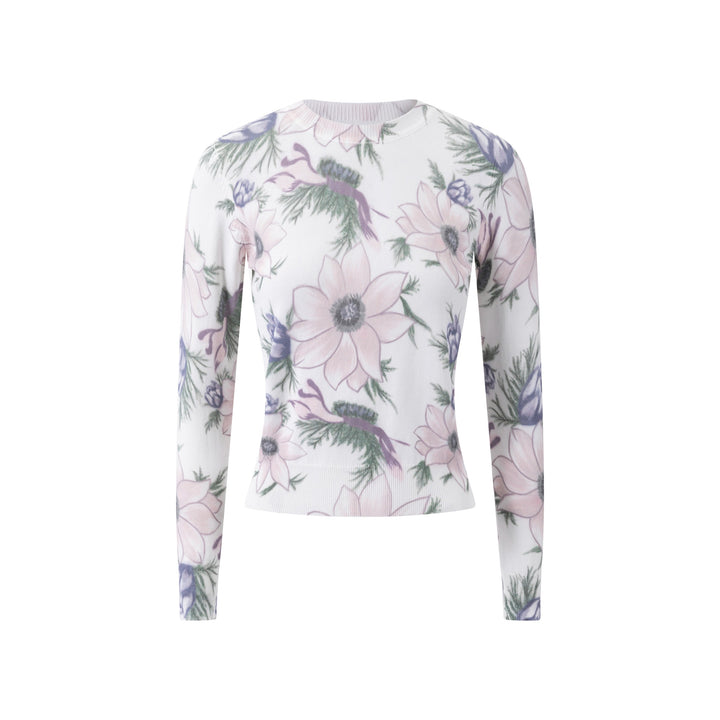 White Knit Top With Pink Floral Print