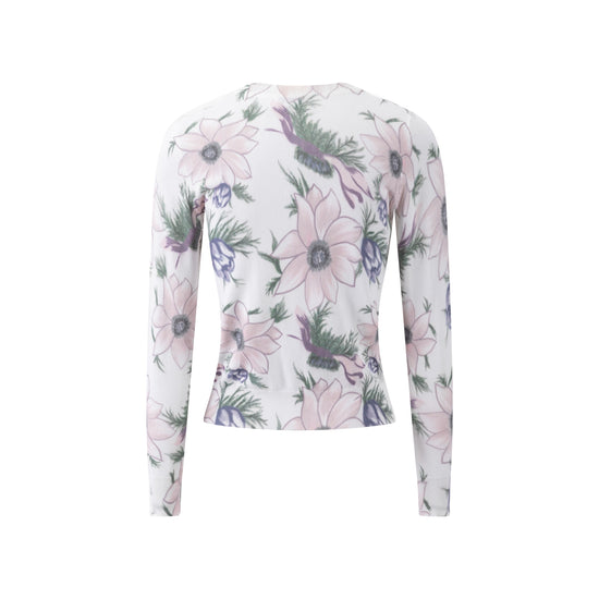 White Knit Top With Pink Floral Print