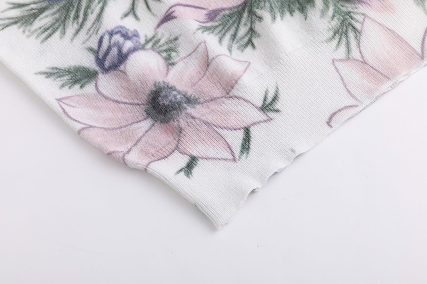 White Knit Top With Pink Floral Print