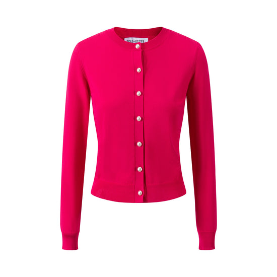 Hot Pink Knit Cardigan With Pearl Buttons
