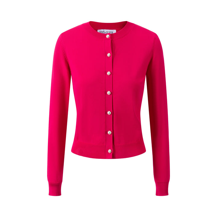 Hot Pink Knit Cardigan With Pearl Buttons